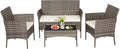 FDW | 4-Piece Patio Furniture Set | Gray & Khakhi | Outdoor Wicker Furniture by FDW