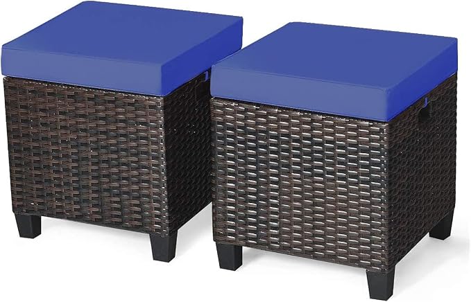 Giantex 2-Piece Rattan Patio Ottoman, All Weather Wicker Ottoman w/Removable by Giantex
