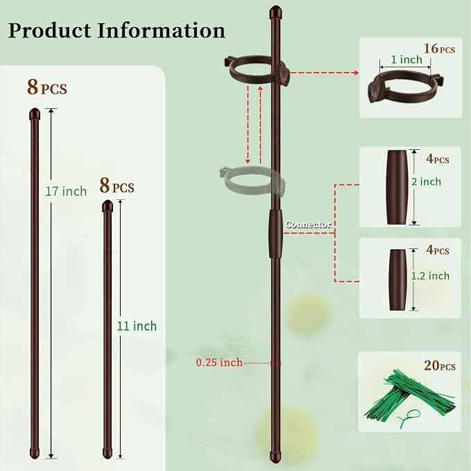 Plant Stakes 17inch &11inch SupKing 16Pcs Adjustable Flower Support Poles - Image 2