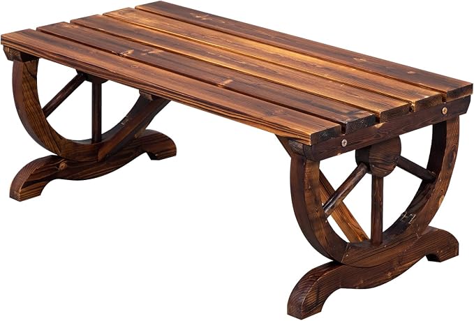 Outvita Wooden Garden Bench, Outdoor Rustic Wagon Wheel Bench by Outvita