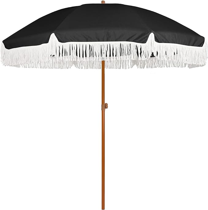 AMMSUN 7ft Patio Umbrella with Fringe Outdoor Tassel Umbrella UPF50+ Premium by AMMSUN