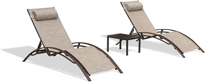 PURPLE LEAF Outdoor Chaise Lounge Chair Set of 3 Patio Pool Lounger Bronze - Image 9