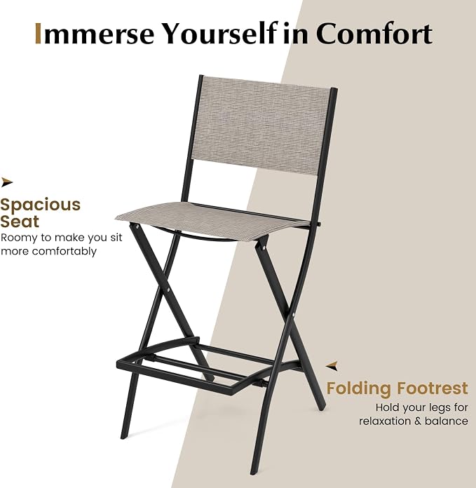 COSTWAY Outdoor Patio Bar Chair Set of 6, Folding Bar Height Stool - Image 7
