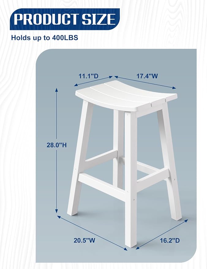 Weatherproof Bar Stools Set of 4, Saddle Seat, Bar Height Stools - Image 3