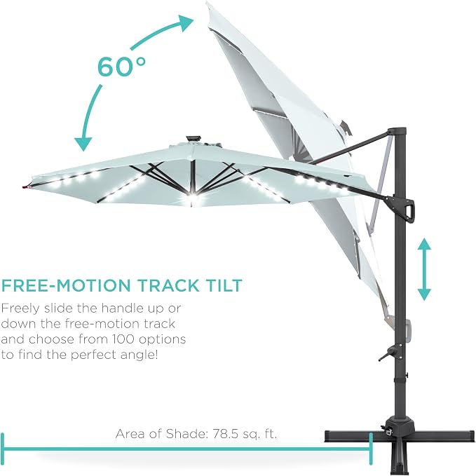 Best Choice Products 10ft Solar LED Cantilever Patio Umbrella, 360-Degree - Image 5