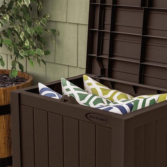 Suncast 17 x 22 Inch Resin 22-Gallon Patio Storage Deck Box, Java Brown - Image 8