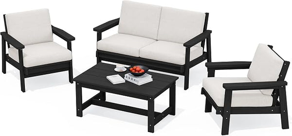 SERWALL HDPE Outdoor Furniture Set, 4 Piece Outdoor Sofa Set by SERWALL