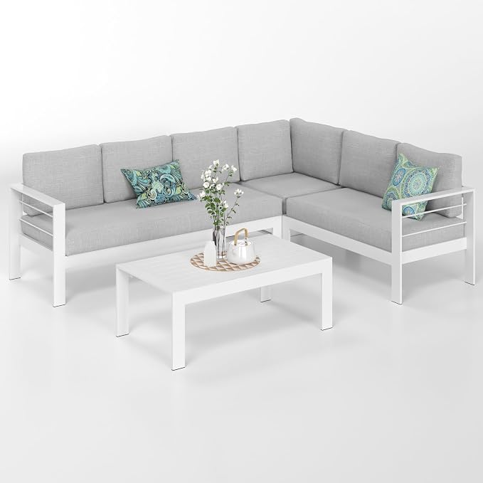 Solaste Aluminum Patio Furniture Set, Metal Patio Sectional Sofa - Image 2