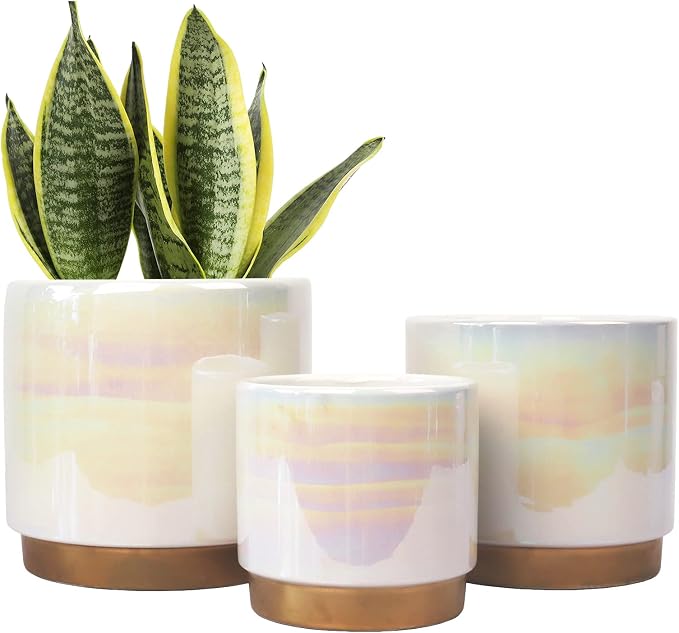 Gepege White Indoor Pots for Plants, Ceramic Planter by Gepege
