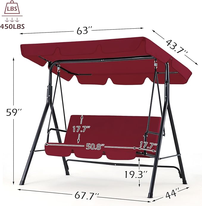 AECOJOY Porch Swing with Stand, 3-Seat Outdoor Clearance Porch Swings - Image 4