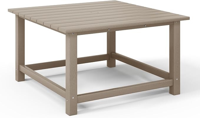 WestinTrends Malibu Low Outdoor HDPE Square Patio Coffee Table, Weathered Wood - Image 7