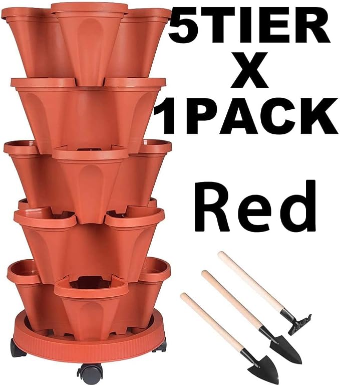 GameXcel Vertical Planter 5 Tier Stackable Planters Garden Planters Strawberry - Image 9