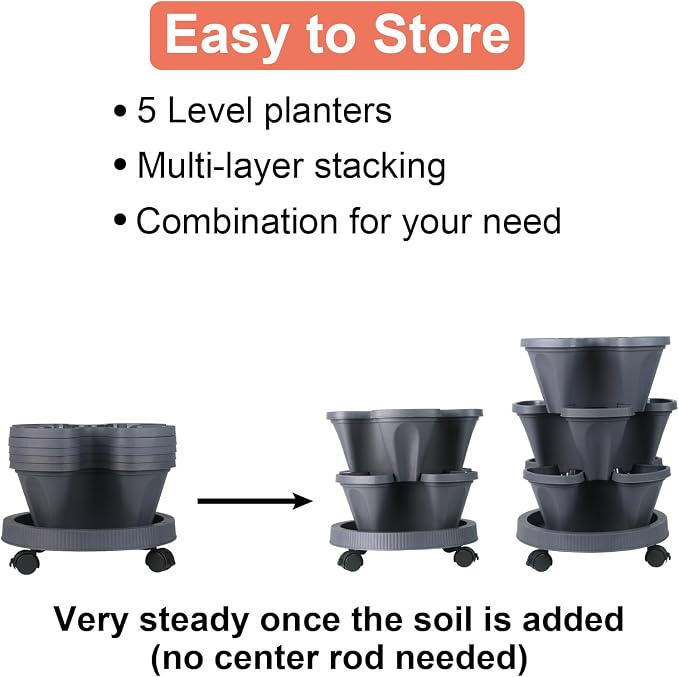 GameXcel Vertical Planter 5 Tier Stackable Planters Garden Planters Strawberry - Image 7