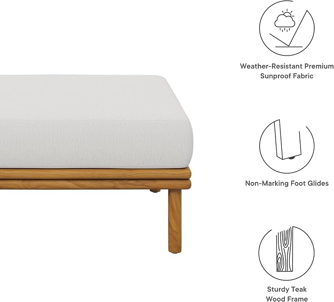 Modway Wren Teak Wood Outdoor Ottoman in Natural Sail - Image 5