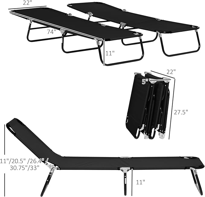 Outsunny 2 Piece Folding Chaise Lounge Pool Chairs, Outdoor Sun Tanning Chairs - Image 3