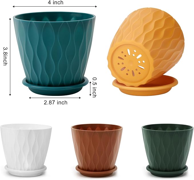 4 inch Plant Pots, 5 Pack Flower Pots Outdoor Indoor, Planters - Image 2