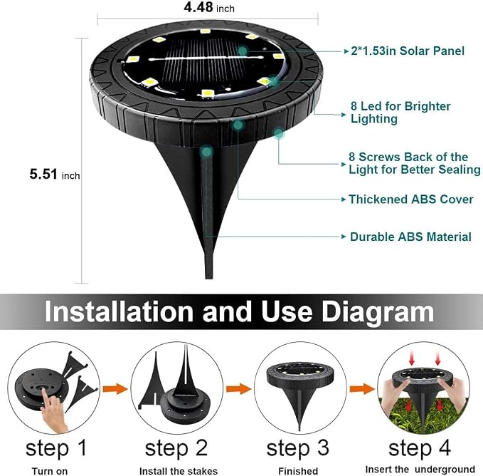 Solar Powered 2Pack, Waterproof LED Outdoor Disk Lights - Image 6