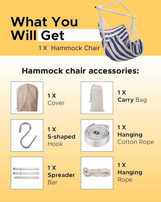 ADVOKAIR Hammock Chair Swing, Heavy-Duty Hanging Rope Swing Seat Supports 500 - Image 8