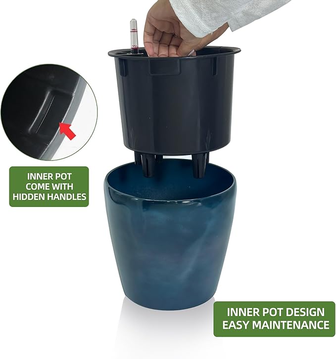 Dexceder 11x10 Inches Self Watering Planter Indoor Outdoor, Inner Pot Design - Image 4
