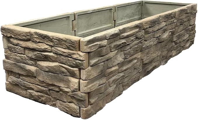 Raised Garden Bed Tan/Brown Ledgestones Composite Polyurethane Natural Look by Landecor