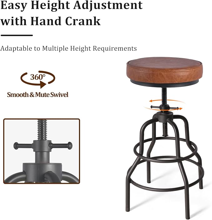 LOKKHAN Industrial Bar Stools-Swivel Leather Metal Bar Stool-20-27 Inch Tall - Image 9