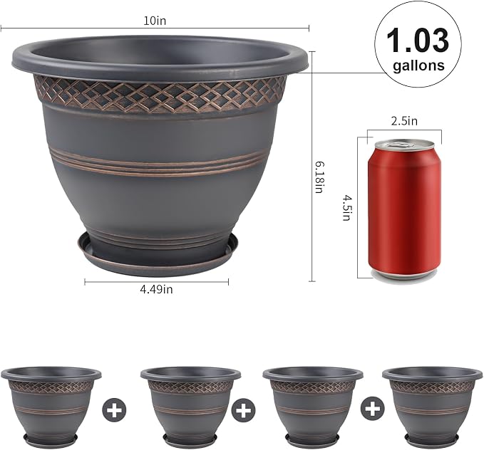 10 Inch 4 Pack Plant Pots, Plastic Flower Pot - Image 4