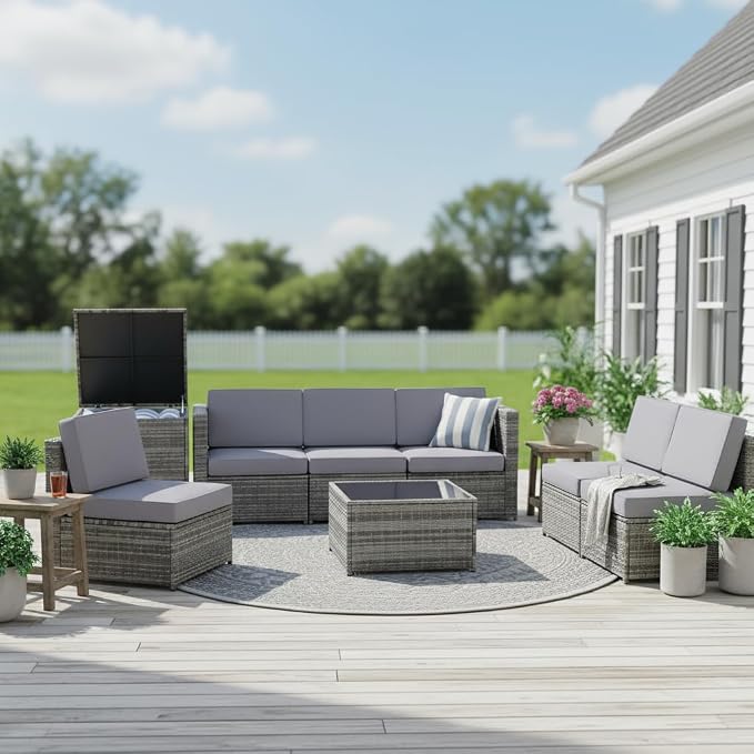 Tangkula 8 PCS Outdoor Patio Furniture Set, Rattan Wicker Sofa Set, Sectional - Image 3