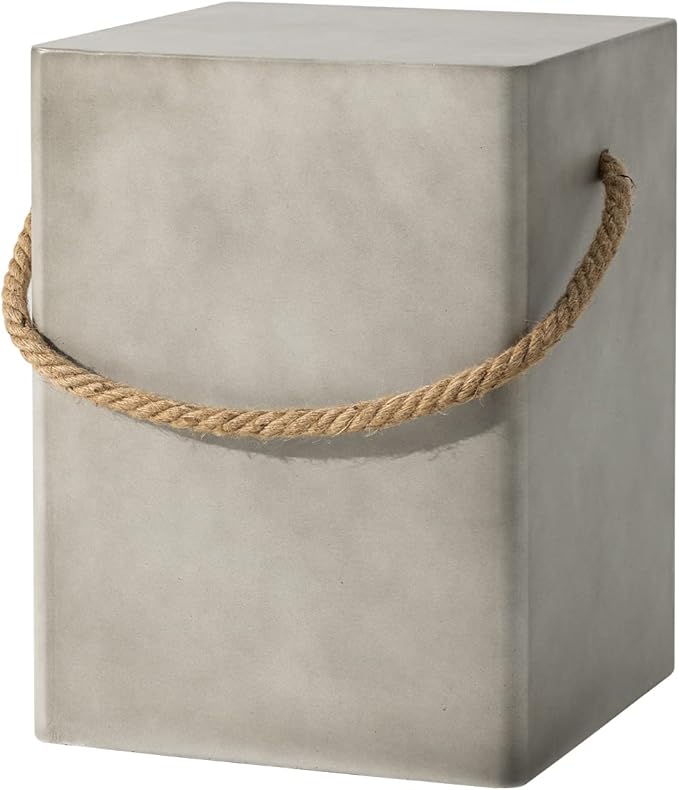 COSIEST Concrete Side Table, Rectangular Outdoor Side Table w Hemp Rope Handles - Image 7