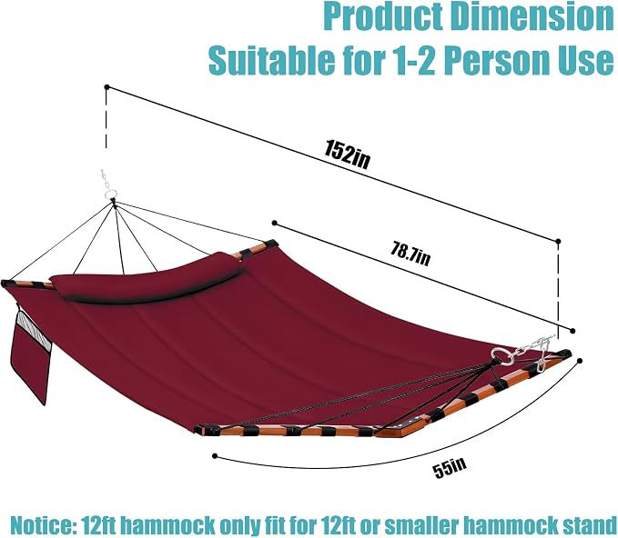 TegerDeger 12FT 2 Person Hammock Large Hammock 450LB Capacity Hardwood Spreader - Image 6