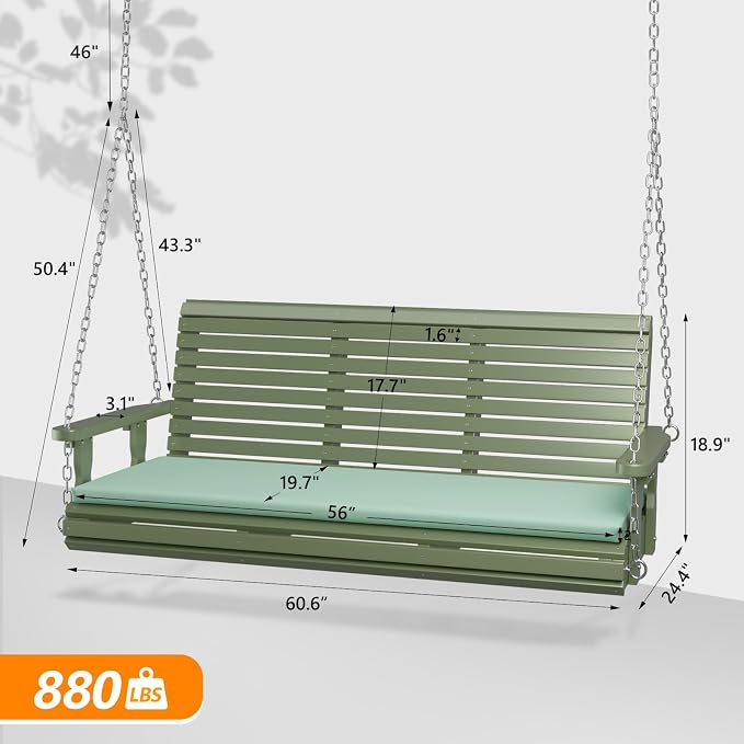 VINGLI Wooden Porch Swing, Heavy Duty 880 LBS Hanging Patio Bench - Image 4