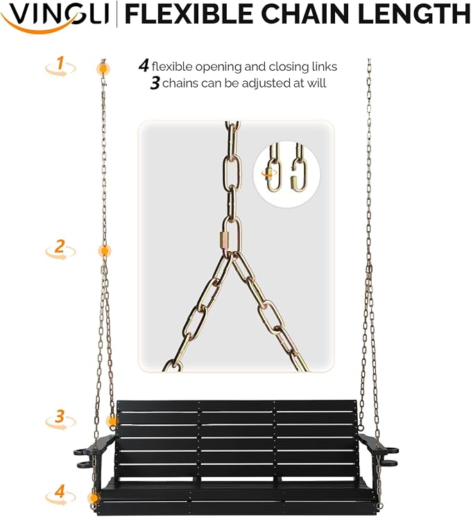 VINGLI Heavy Duty 1600 LBS HDPE Porch Swing Outdoor - Image 4
