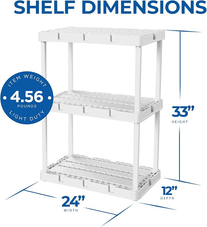 Gracious Living 2 Pack Light Duty Storage Shelves, Knect-A-Shelf 3-Shelf - Image 3