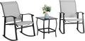 Vongrasig 3 Piece Outdoor Rocking Bistro Set, Textilene Fabric Small Patio by Vongrasig