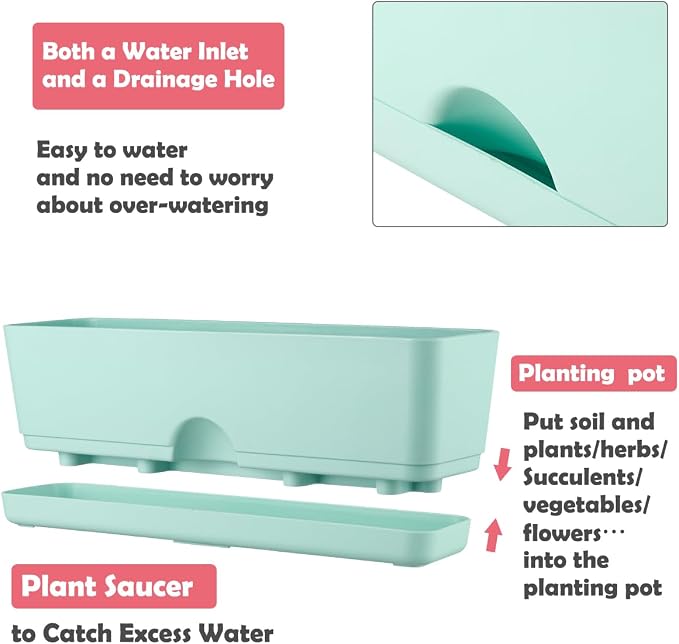 6 Pack Rectangle Planter 16x4.4 Inch Window Boxes Planters Rectangular Large - Image 4
