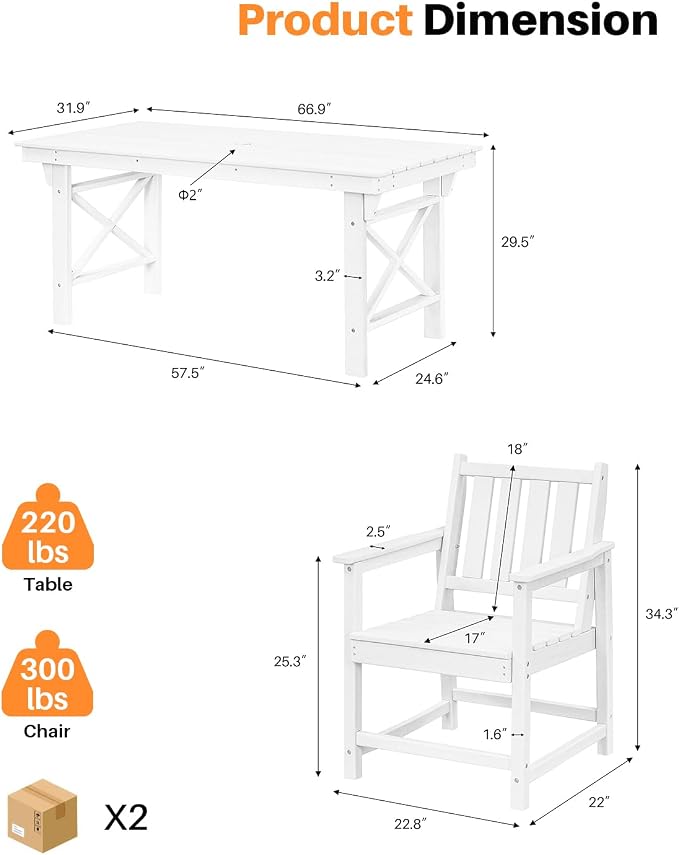 HDPE Patio Dining Set, 5-Piece Outdoor Table and Chairs - Image 3