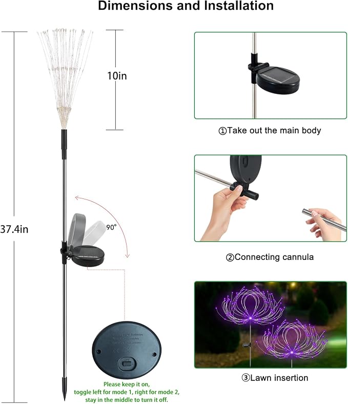 Solar Garden Lights Outdoor Waterproof, 2 Pack 120 LED Solar Firework Lights - Image 6