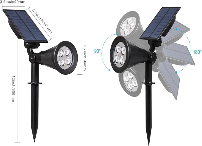 T-SUN Green Solar Spotlights, IP65 Waterproof Outdoor 4 LED Solar Garden Lights - Image 6