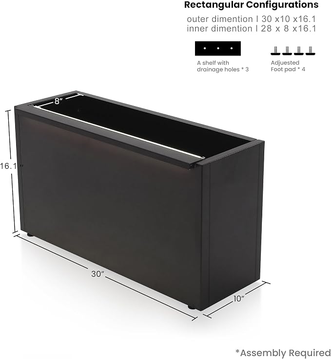 GSK 30" L Black LED Metal Planter Rectangle Flower Box Light Strips ×2 - Image 6
