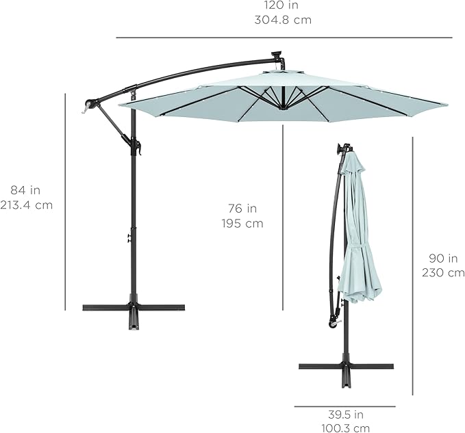 Best Choice Products 10ft Solar LED Offset Cantilever Hanging Market Patio - Image 7
