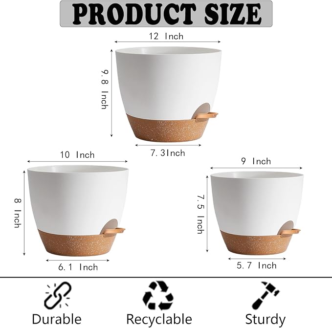 Plant Pots, 12+10+9 Inch Self Watering Pots - Image 3