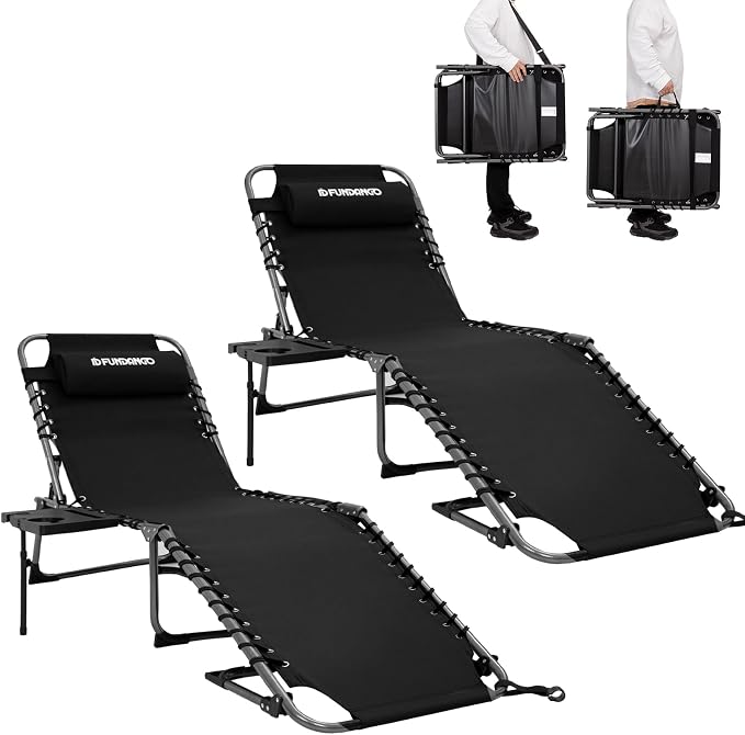 FUNDANGO Chaise Lounge Chair Outdoor, 5-Position Folding Tanning Chair by FUNDANGO
