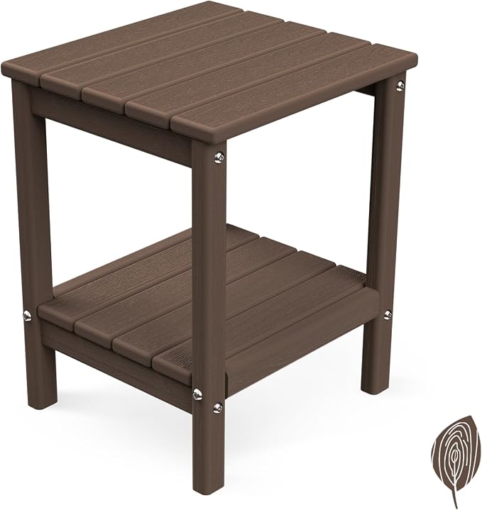 GREENVINES Adirondack-Outdoor-Side-Table | Wood Grain | 14 x 13 Inches | HDPE by GreenVines