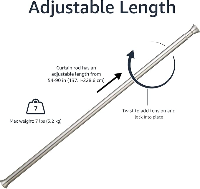 Amazon Basics No Drill Adjustable Indoor Outdoor Tension Curtain Rod, 54-90" - Image 3