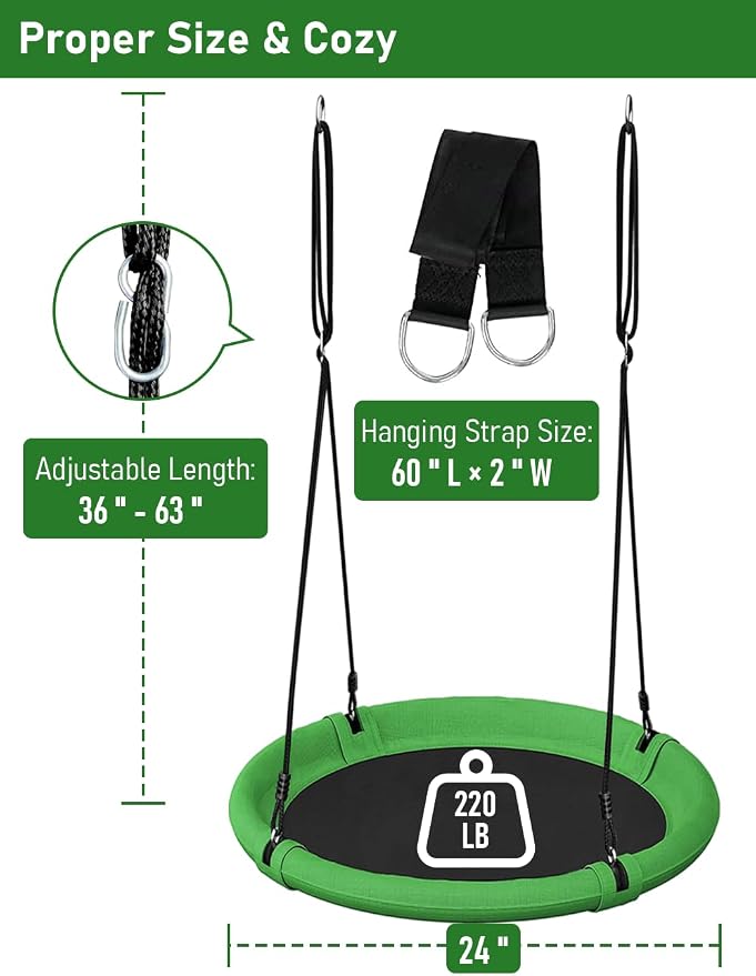 24 Inch Saucer Tree Swing Set for Kids & Adults, Adjustable Flying Swing Seat - Image 3