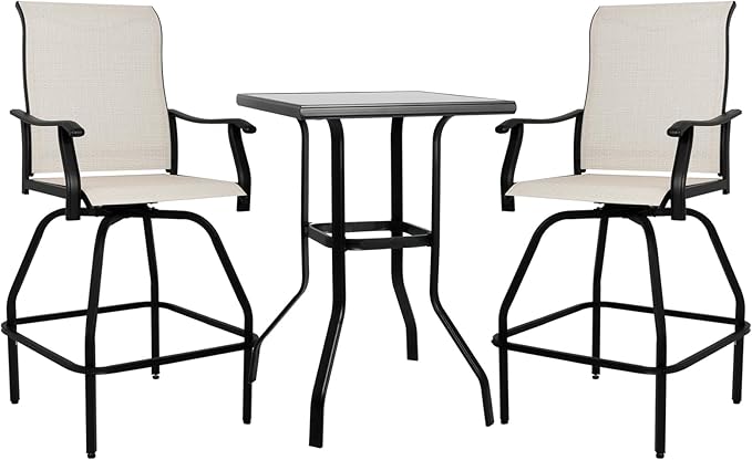 LEVELEVE Patio Bar Set 3pcs Swivel Bar Stools Outdoor Bistro Textilene by Enjoyyourlife