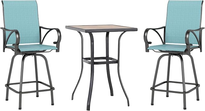 MFSTUDIO 3 Piece Patio Swivel Bar Set, Outdoor Bar Table and Chairs Set by MFSTUDIO