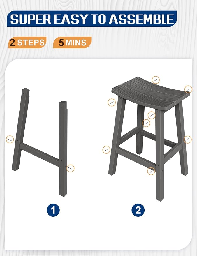 Weatherproof Bar Stools Set of 2, Saddle Seat, Bar Height Stools - Image 6