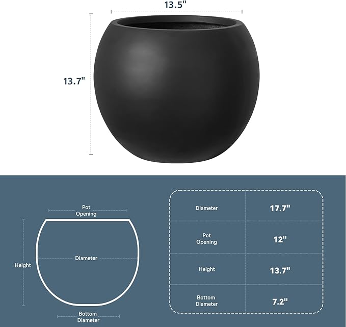 Large Round Planter with Drainage Hole, 13.7''H × 17.7''D Sphere Planter Indoor - Image 4