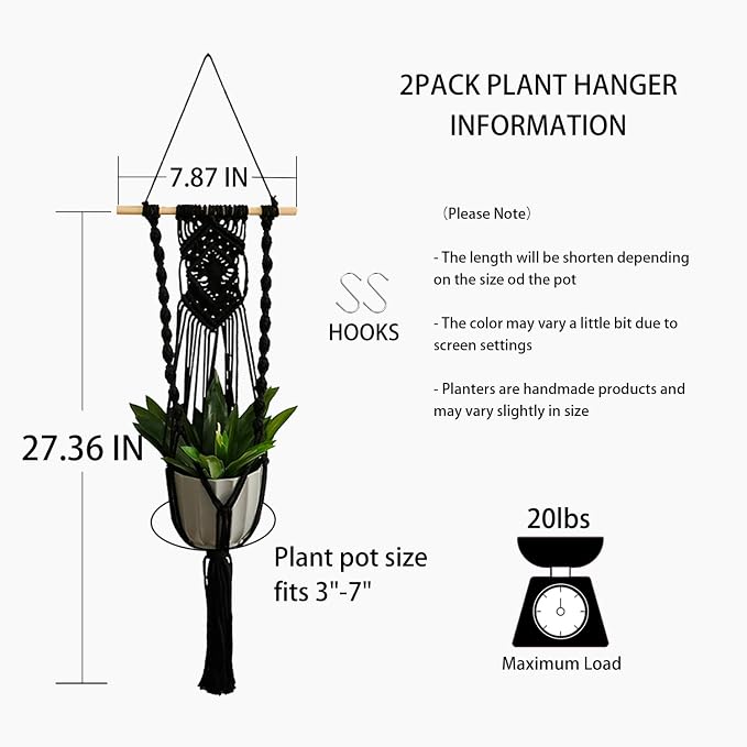 Artilady Black Plant Hanger Macrame Hanging Planter - Image 5