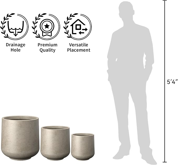 Kante 11.6" Dia Round Concrete Planter, Outdoor Indoor Large Plant Pots - Image 7